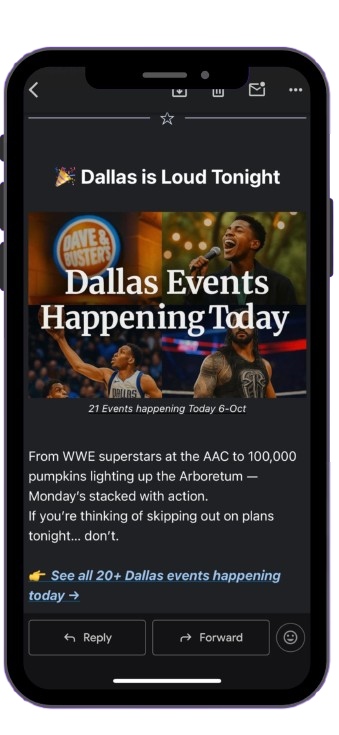 FirstinDallas Newsletter on iPhone