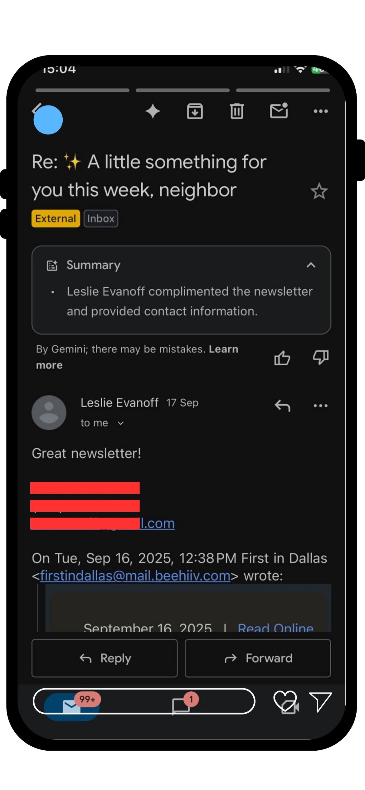 Subscriber sharing positive feedback