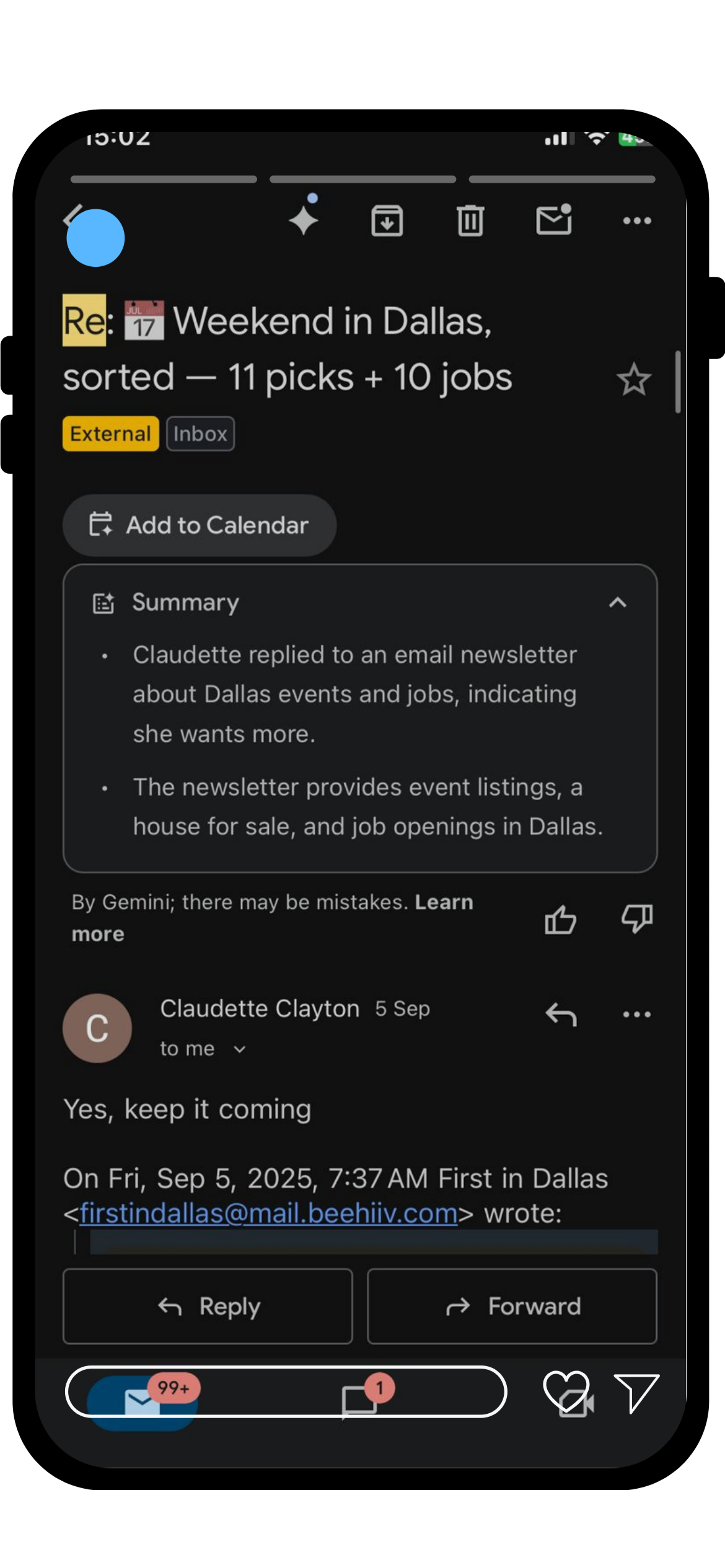 Reader appreciation email